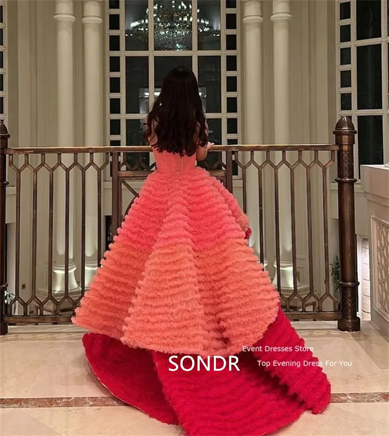 SONDR Розовые и красные вечерние платья из тюля с многослойными оборками и открытой спиной, вечерние длинные платья для вечеринок, платья для женщин 2023 г. Изображение 1