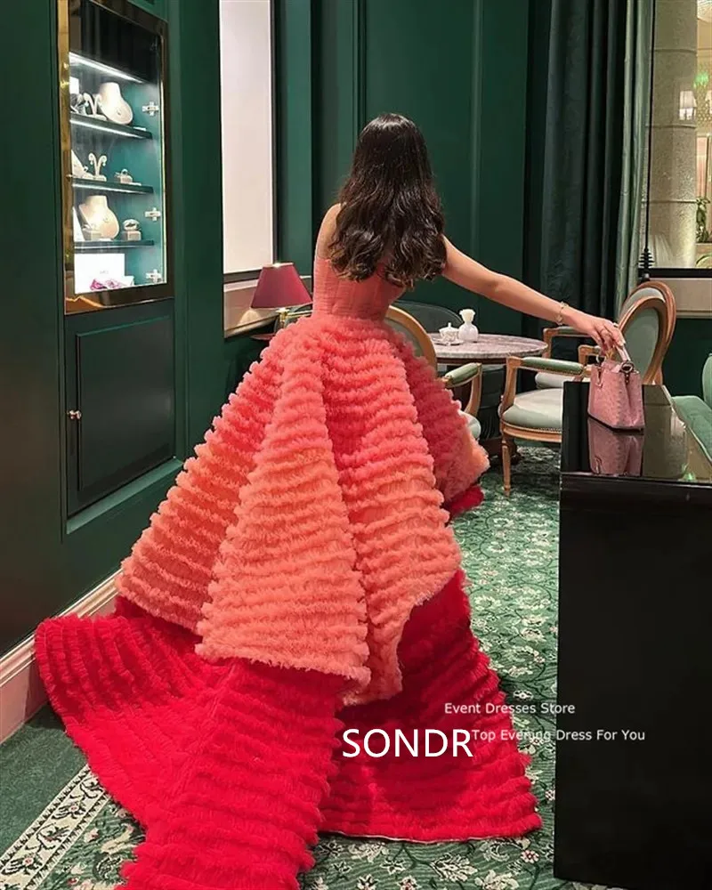 SONDR Розовые и красные вечерние платья из тюля с многослойными оборками и открытой спиной, вечерние длинные платья для вечеринок, платья для женщин 2023 г. Изображение 3