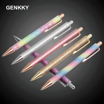 1 шт. металлическая шариковая ручка GENKKY, роскошные подарочные шариковые ручки для школы, канцелярские принадлежности, 6 цветов на выбор, чернила, черный, синий, стиль печати