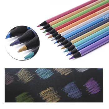12-цветной металлический цвет, свинцово-черный, древесный материал, карандаши для студентов старших курсов, профессиональные принадлежности для рисования эскизов