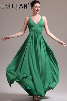Вечернее платье на бретелях, вечернее платье трапециевидной формы, Новое вечернее платье с V-образным вырезом, вечернее платье из зеленого шифона