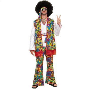 Взрослый мужчина Ретро 60-х 70-х Костюм хиппи Карнавальная вечеринка Бар Ночной клуб Дискотека хиппи Косплей Маскарадный костюм