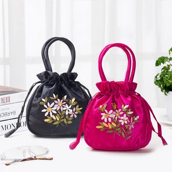 Вышитая сумка на шнурке Женская цветочная сумочка в этническом стиле, сумка-ведро, сумка для телефона, кошелек, женская сумка для покупок с ручкой в китайском стиле