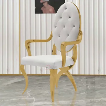 Европейский обеденный стул с круглой спинкой из нержавеющей стали в неоклассическом постмодернистском стиле с роскошным подлокотником для отдыха в отеле рассказывает о тканевых стульях a