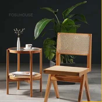 Обеденные стулья из массива ротанга, мебель для гостиной, Спинка кресла для отдыха, Дизайнерские стулья для столовой из японской вишни
