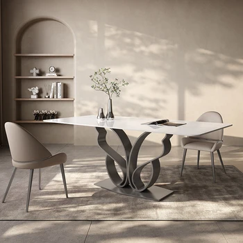 Современный итальянский минималистичный обеденный стол из светлого шифера, роскошная элитная вилла-ресторан, дизайнерская мебель для ресторана
