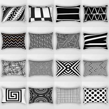 Черно-белая минималистичная геометрическая прямоугольная наволочка, украшение для дома, чехол для диванной подушки, аксессуары для украшения дома